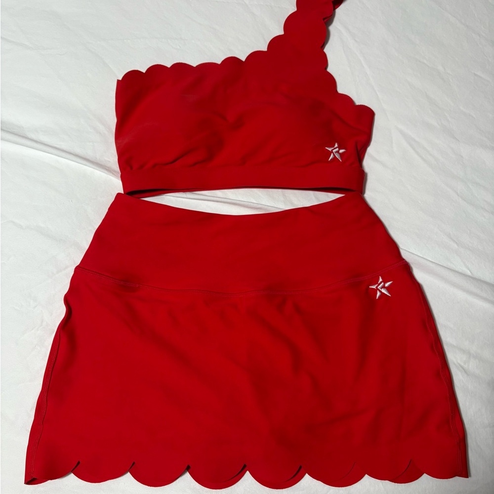 Chic Red Scalloped Two-Piece Outfit